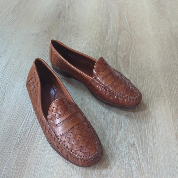 Allen Edmonds St Lucia Shoes Loafers Woven Leather Brown Slip On